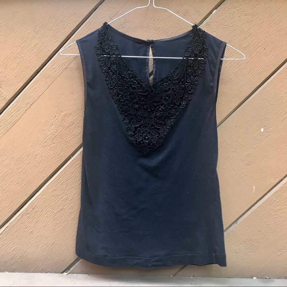 Vintage 90s Black Lace Detail Tank Top